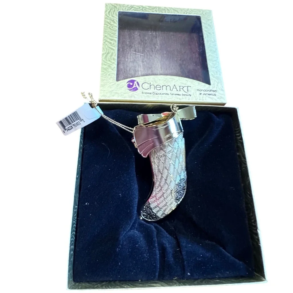 ChemArt Elegant Stocking Christmas Ornament 51011‎ Gold Tone Handcrafted USA Box
